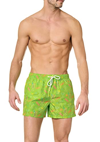 goldenpoint Badeanzug Herren Boxershorts Cocktail-Muster, Farbe Grün, Größe L von goldenpoint