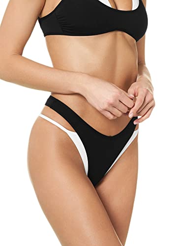 goldenpoint Bikini Damen Badeanzug Brazilian V-Schnitt Double Layer, Farbe Schwarz, Größe L von goldenpoint