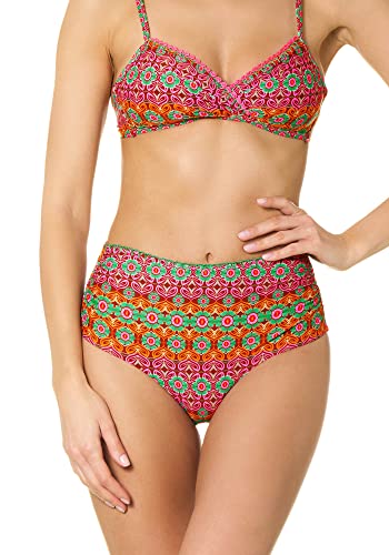 goldenpoint Bikini Damen Badeanzug hoch Geschnittener Slip Stickerei Liberty Villa, Farbe Mehrfarbig, Größe L von goldenpoint