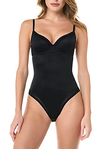 goldenpoint Damen-Body aus Mikrofaser und Spitze, Schwarz , 38 von goldenpoint