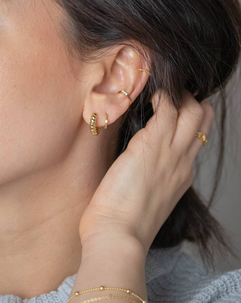 Creole Gold Geflochtener Ohrring Gold Chunky Kreole Sterling Silber 925 Braided Zierlicher Goldschmuck von goldenstrawberryDE