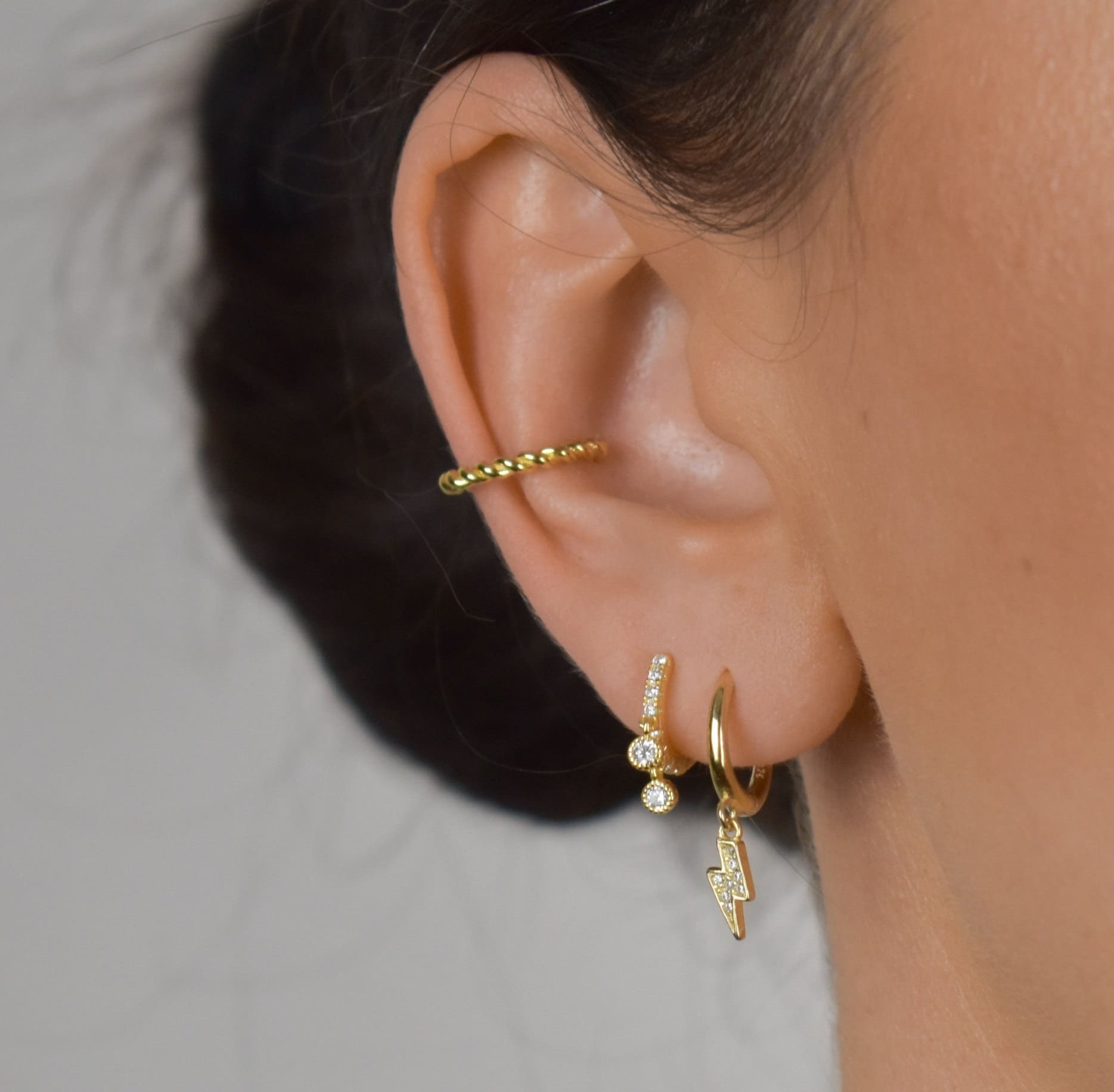 Creole Mit Cz Blitz Anhänger Ohrring Gold Sterling Silber 925 Silber Feiner Creole Mit Cz Blitz Anhänger Ohrring Gold Sterling Silber 925 Silber Feiner von goldenstrawberryDE