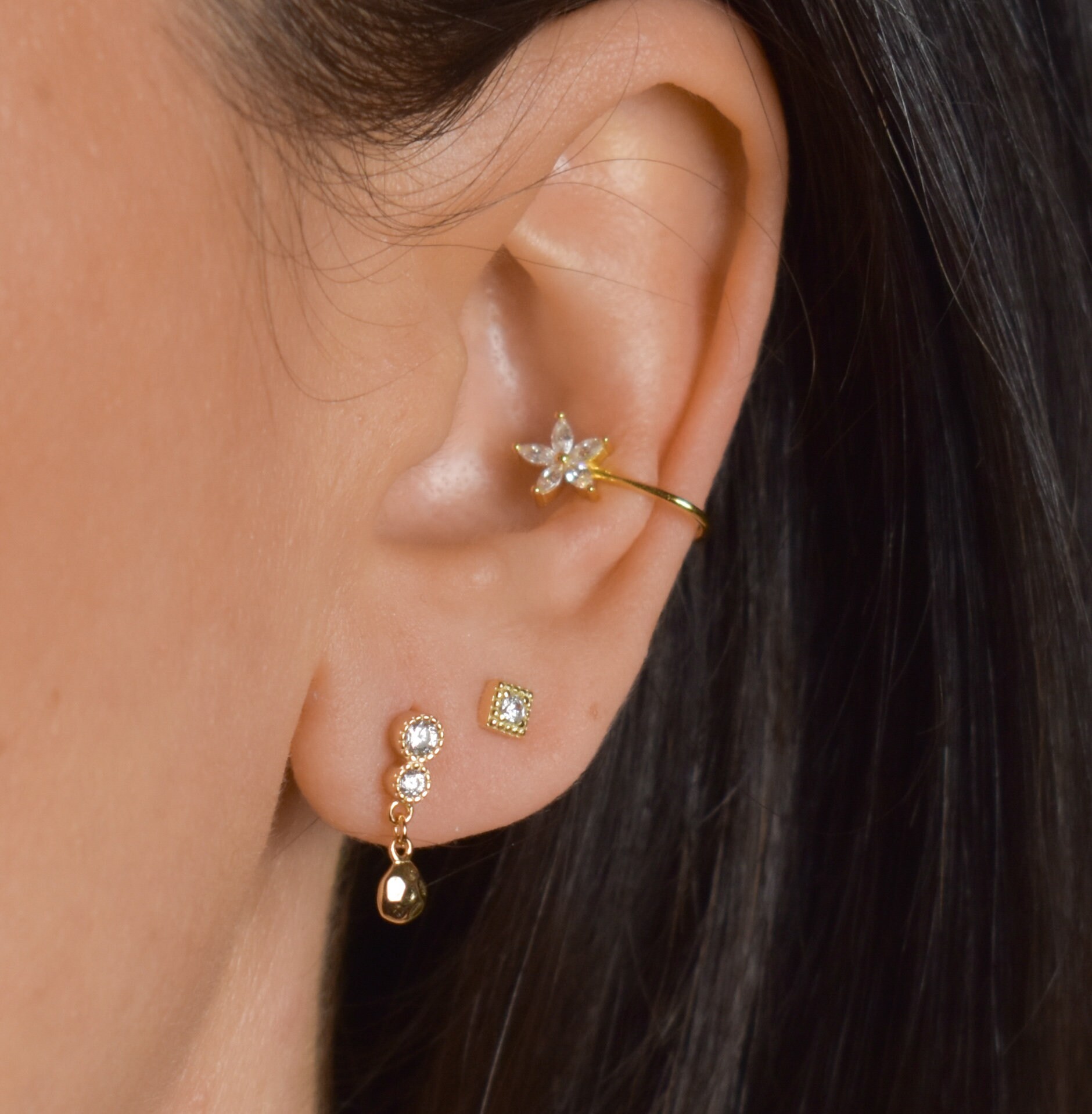 Ear Cuff Blume Ohrklemme Silber Sterling Silber Zirkonia Silber Minimalistisch Gold Ear Cuff Blume Ohrklemme Silber Sterling Silber Zirkonia Silber Minimalistisch Gold von goldenstrawberryDE