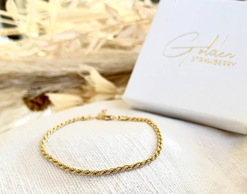 Feines Armband Damen Gedrehte Optik Gold Kette Sterling Silber Gedreht Gold Zierliches Silber von goldenstrawberryDE