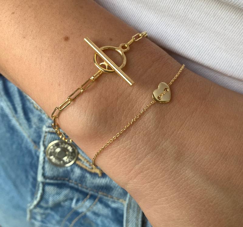 Feines Armband Mit Herz Gold Kette Sterling Silber Anhänger Zierliches Feines Armband Mit Herz Gold Kette Sterling Silber Anhänger Zierliches von goldenstrawberryDE