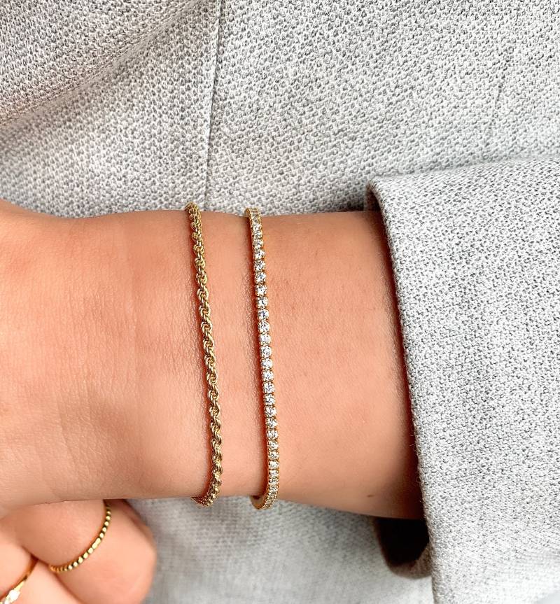 Feines Zirkonia Armband Damen Tennisarmband Silber Sterling Silber Edelsteine Zierliches Gold von goldenstrawberryDE