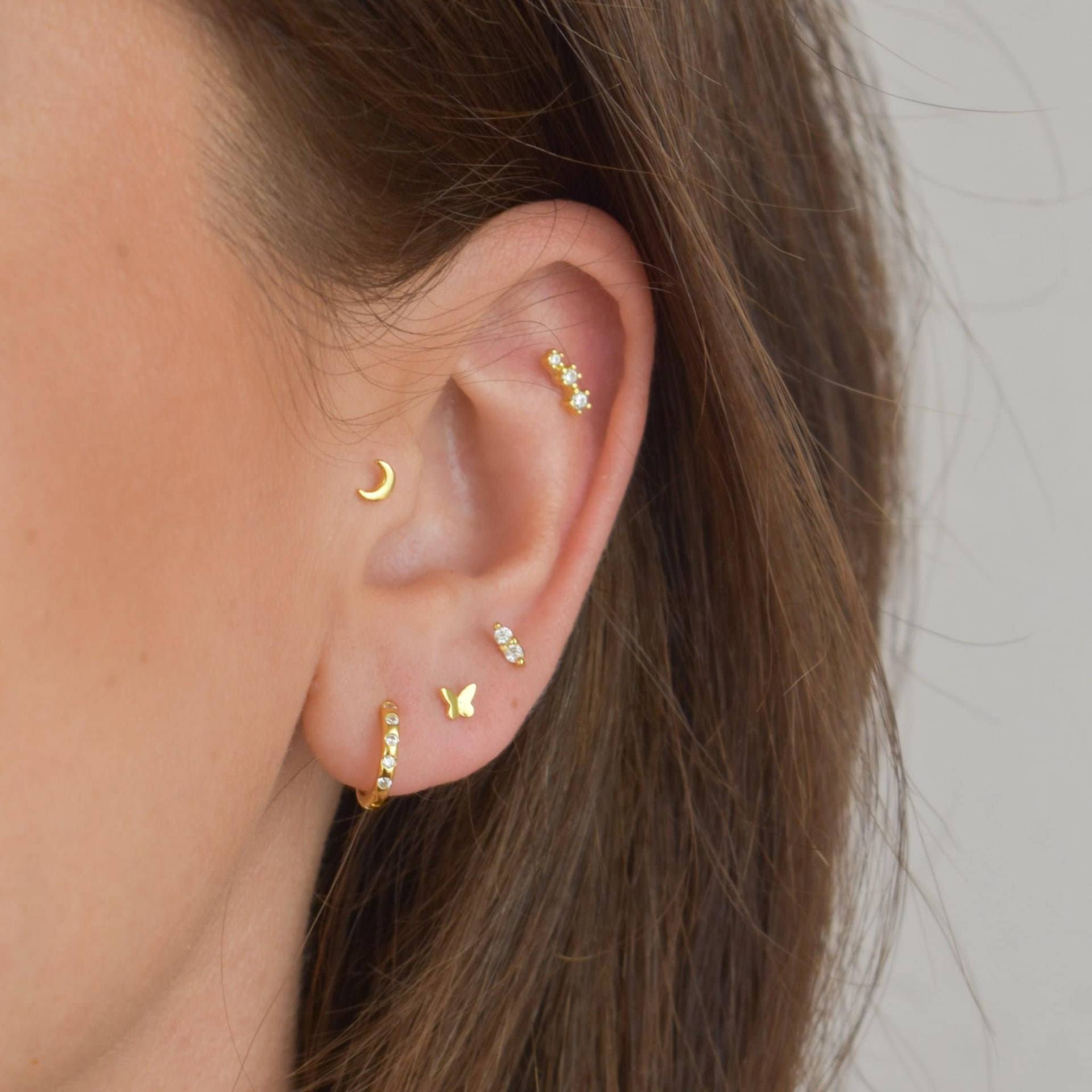 Kleines Mond Piercing Helix Gold Conch Sterling Silber 925 Minimalistisch Schmuck Tragus Gold Kleines Mond Piercing Helix Gold Conch Sterling Silber 925 Minimalistisch Schmuck Tragus Gold von goldenstrawberryDE