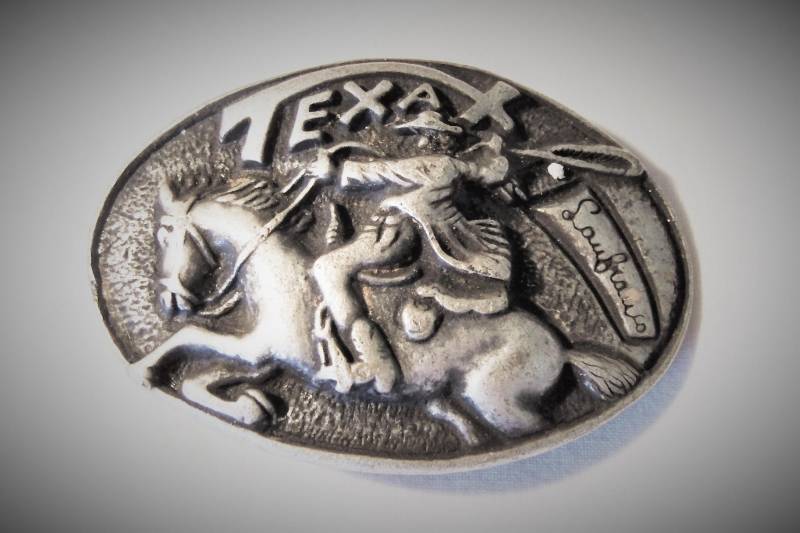 Altsilberfarbene Große Gürtelschnalle Texas Mit Reiter, Robuste Derbe Schließe Für Gürtel 70Er Jahre, Hobbyschneiderei, Art 627191493 von goldknoepfchen