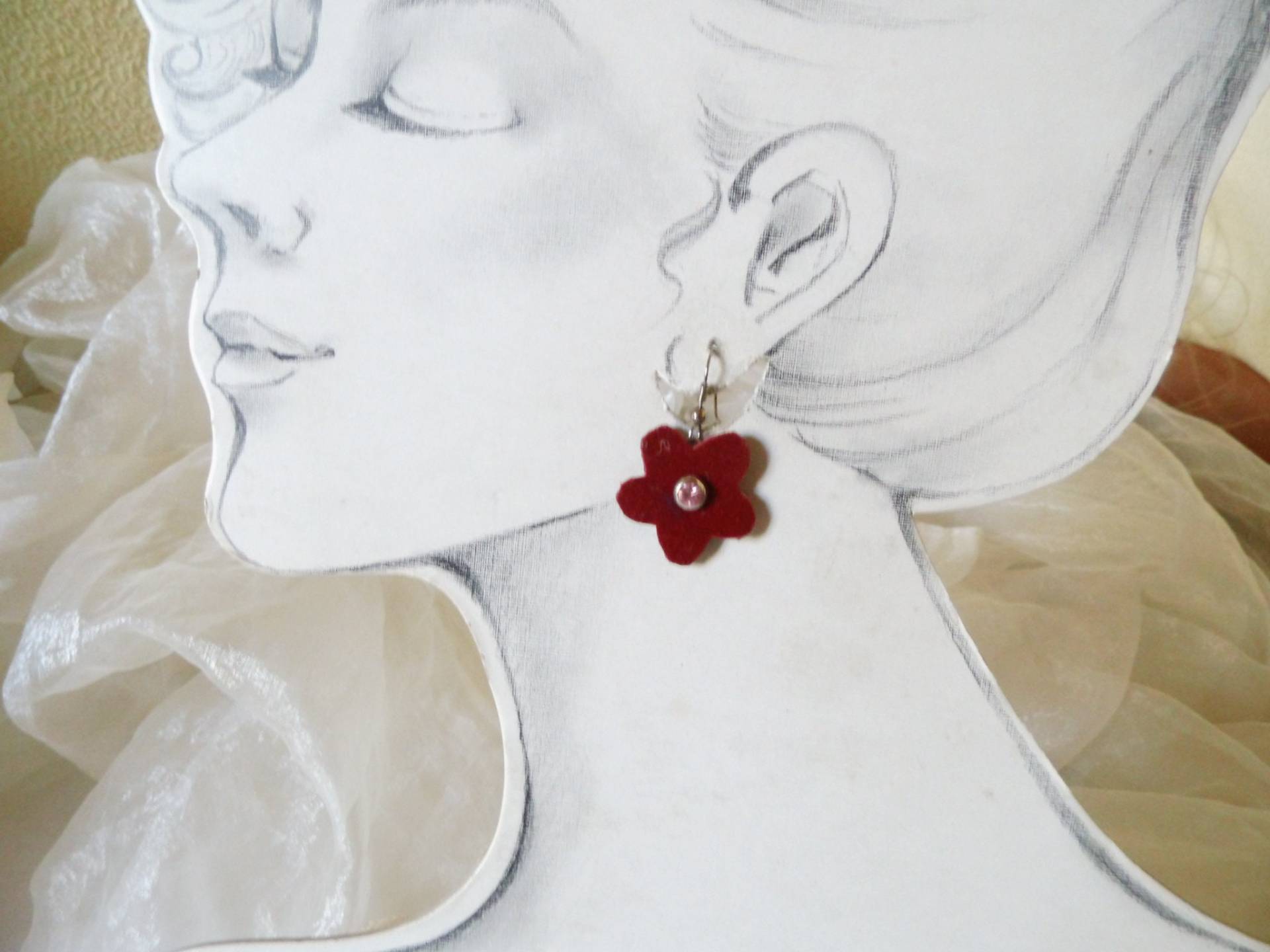 Ohrhänger Aus Leder 70Er Jahre, Schicke Blüten in Rot Mit Kristall, Avantgarde, Boho, Geschenk Frauen, Blütenohrringe Leicht, Art 727911354 von goldknoepfchen