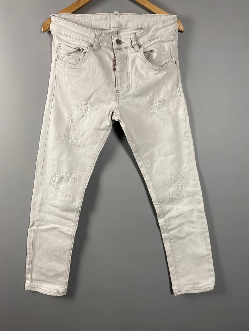 Echte Dsquared2 Männer Weiß Beunruhigt Lange Schritt Designer Gerissen Jeans Größe 42 von goldlxrstore
