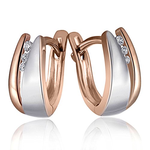 Goldmaid Damen-Creolen 925 Sterlingsilber 6 weiße Diamanten (0.04 ct) Rosegold vergoldet von goldmaid