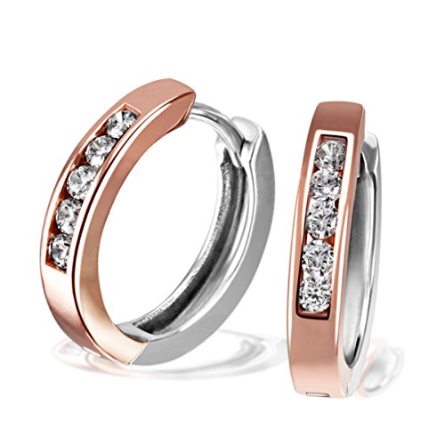 Goldmaid Damen-Creolen 925 Sterlingsilber teilweise rosévergoldet 10 weiße Zirkonia Ohrringe Schmuck von goldmaid