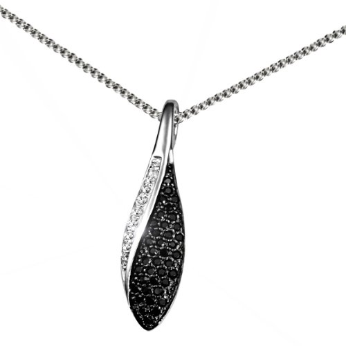 Goldmaid Damen-Halskette Tropfen 925 Sterlingsilber 10 weiße und 38 schwarze Zirkonia Kettenanhänger Schmuck von goldmaid