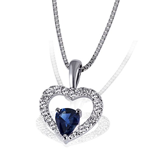 Goldmaid Damen-Herz-Halskette Herz 375 Weißgold 1 blauer Safir 17 Diamanten Herzanhänger Diamantkette von goldmaid