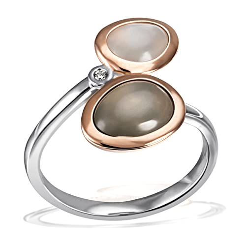 goldmaid Damen-Ring 925 Sterlingsilber Mondsteine grau und weiß 1 Zirkonia (58) von goldmaid