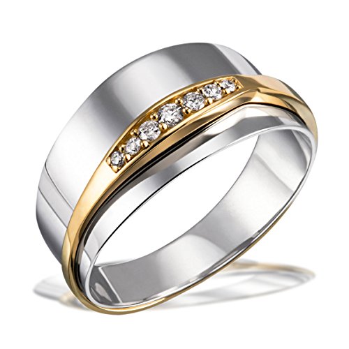 Goldmaid Damen-Ring Bicolor 585 Gelbgold rhodiniert Diamant (0.08 ct) weiß Brillantschliff Gr. 54 Verlobungsring Diamantring von goldmaid