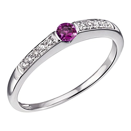 Goldmaid Damen-Ring Memoire 585 Weißgold rhodiniert Rubin rot Brillantschliff Diamant (0.10 ct) Gr. 56 (17.8) - Me R06220WGR56 Verlobungsring Diamantring von goldmaid