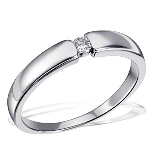 Goldmaid Damen-Ring Solitär Verlobungsring 925 Silber rhodiniert Diamant (0.07 ct) Brillantschliff weiß Gr. 56 (17.8) größenverstellbar Ehering Trauring Diamantring von goldmaid