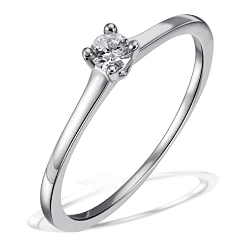 Goldmaid Damen-Ring Solitär Verlobungsring 925 Silber rhodiniert Diamant (0.1 ct) Brillantschliff weiß Gr. 60 (19.1) größenverstellbar Ehering Trauring Diamantring von goldmaid