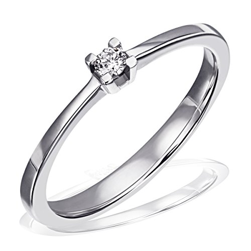 Goldmaid Damen-Ring Trauring, Freundschaftsring, Verlobung 925 Silber rhodiniert Diamant (0.05 ct) Brillantschliff weiß Gr. 54 (17.2) Verlobungsring Diamantring von goldmaid