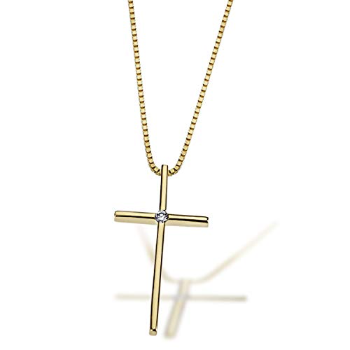 Goldmaid Halskette 585 Gelbgold Kreuz 1 Lupenreiner Brillant 0,02 ct. Kettenanhänger Kreuzkette Diamantkette von goldmaid