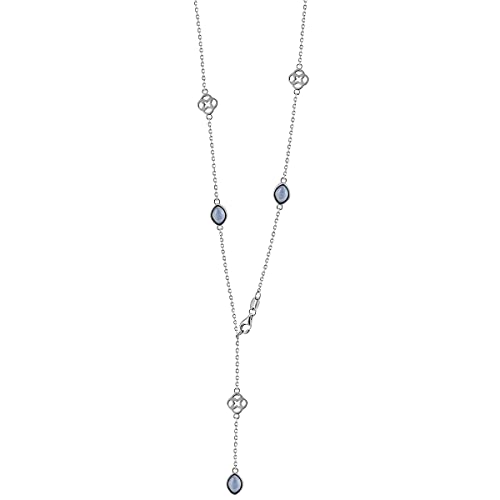 goldmaid Damen-Collier 925 Sterlingsilber Ankerkette 45cm, 3 Katzenaugen blau Glas von goldmaid