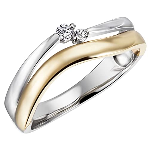 goldmaid Damen-Ring 925 Sterlingsilber teils gelb vergoldet 2 Zirkonia weiß (58) von goldmaid