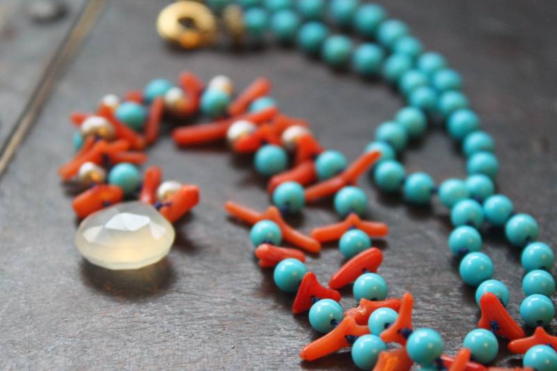 Türkis, Koralle Und Perle Handgeknüpfte Halskette von gollycool