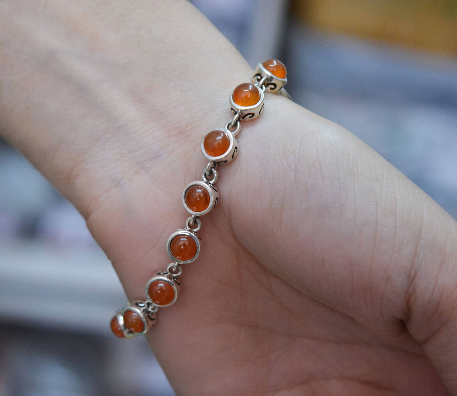 Aaa ++ Ausgezeichnete Qualität Natürliche Orange Karneol Glatte Runde Cabochon Armband Mit 925 Sterling Silber | Seltenes Edelstein Gg#17 von gomesgems