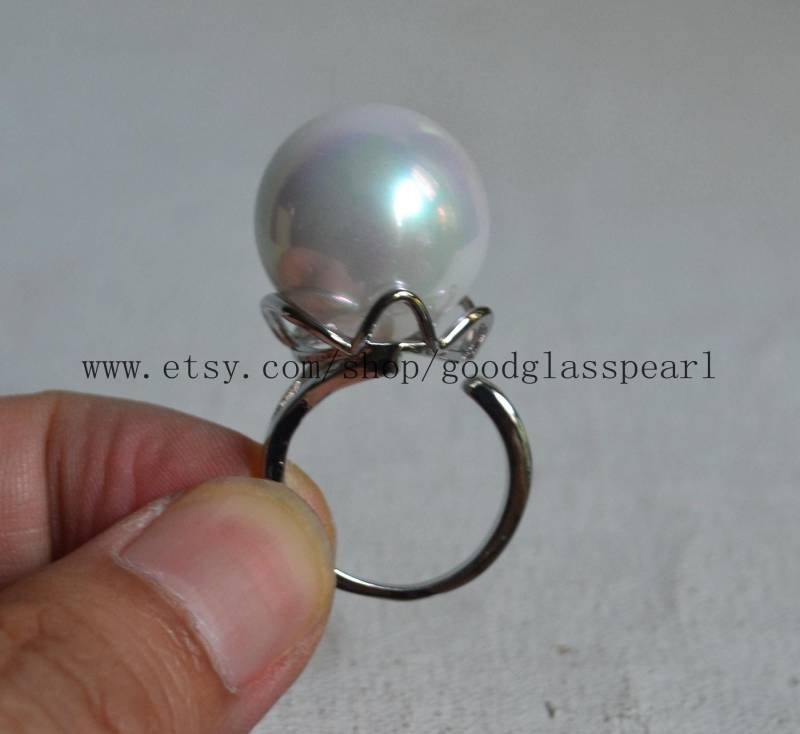 20 Mm Perlenring, Große Weiße Künstliche Ring Anpassen, Punk-Stil Ring, Statement-Ring, Brautjungfer von goodglasspearl