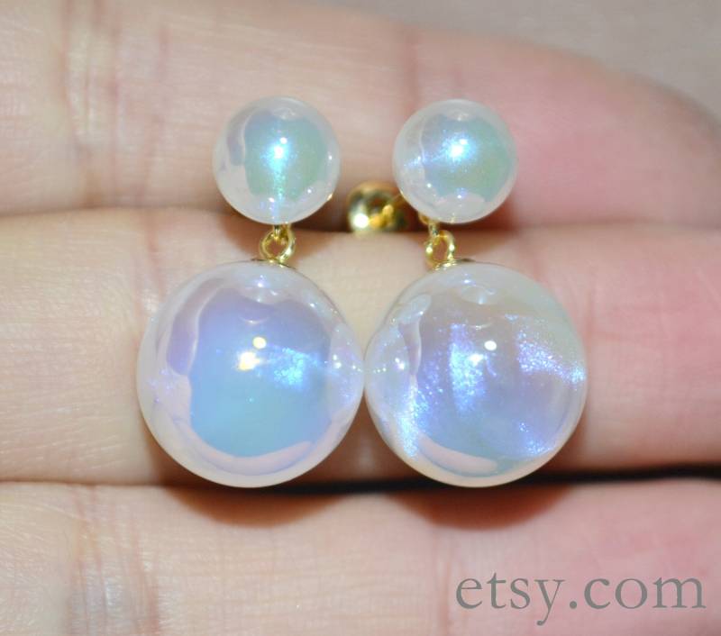 Meerjungfrau Perlenohrringe, Goldfarbene Ohrringe, Sterlingsilberohrringe, Doppelperlenohrringe, Ohrstecker Und Baumelnde Aringe von goodglasspearl