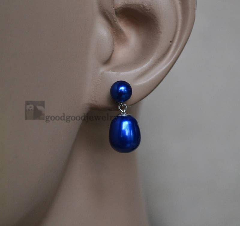 Doppelte Blaue Perle Ohrringe, Gemischt Tropfenperle Knopf Doppel Echte Ohrringe Baumeln von goodgoodjewelry
