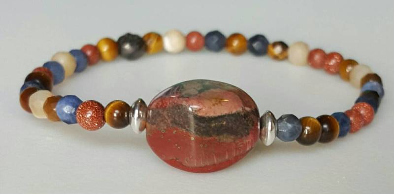 Achat Armband, Stapeln Stretch Tiger Eye, Lapis, Mutter Von Pearl, Goldstone, Sterlingsilber, Boho Schmuck, Meditation Schmuck von goodkarmanyc