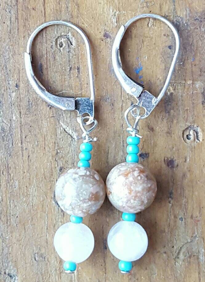 Jaspis Türkis Und Rose Quarz Baumeln Ohrringe, Hängende Jasper Ohrringe Quarz, Rosa von goodkarmanyc