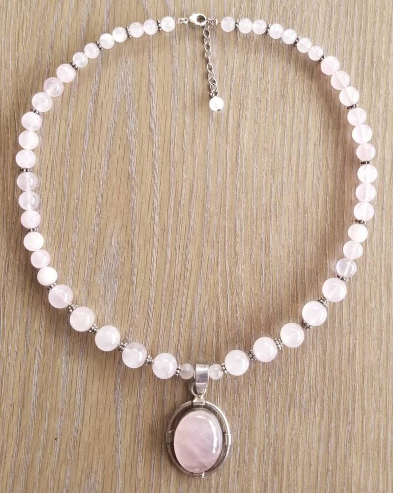 Rosenquarz Halskette, Sterling Silber Und Rosenquarz, Abgestufte Anhänger, Rosa von goodkarmanyc