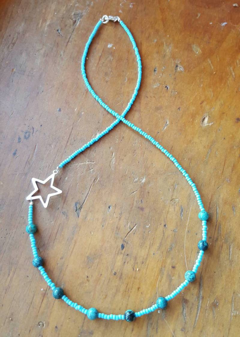 Türkis Und Sterling Silver Star Halskette, Schmuck, Perlen Offene Sternamulett von goodkarmanyc