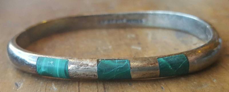 Vintage Mexiko Sterlingsilber Aufklappbaren Malachit Manschette, 925 Taxco, Sammler Schmuck Armband, Manschette von goodkarmanyc