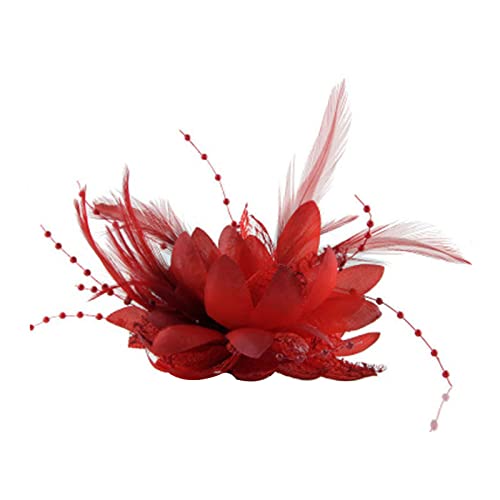 goodluxx Damen-Haarspange mit Blumen, Federn, Perlen, Anstecknadel, Haarschmuck, Schmuck, Haarband, Rot von goodluxx