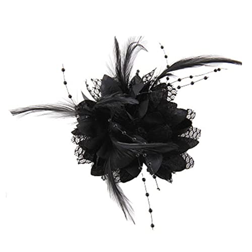 goodluxx Damen-Haarspange mit Blumen, Federn, Perlen, Anstecknadel, Haarschmuck, Schmuck, Haarband, Schwarz von goodluxx