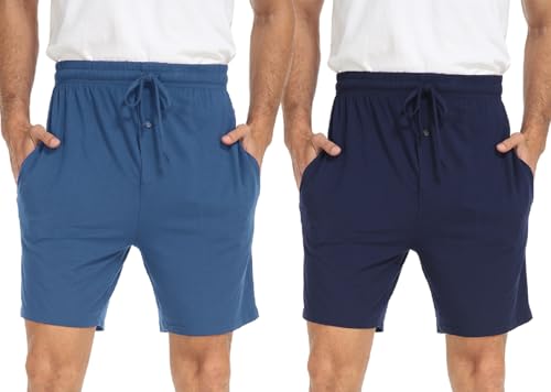 goodmansam 2er Pack Herren Kurz Schlafanzughose Leichte Pyjamahose Schlafshorts Weich Sommer Nachtwäsche Shorts, Blau/Dunkel Blau, XXL goodmansam 2er Pack Herren Kurz Schlafanzughose Leichte Pyjamahose Schlafshorts Weich Sommer Nachtwäsche Shorts, Blau/Dunkel Blau, XXL von goodmansam
