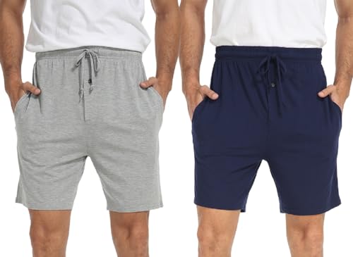 goodmansam 2er Pack Herren Kurz Schlafanzughose Leichte Pyjamahose Schlafshorts Weich Sommer Nachtwäsche Shorts, Licht Grau/Dunkel Blau, M goodmansam 2er Pack Herren Kurz Schlafanzughose Leichte Pyjamahose Schlafshorts Weich Sommer Nachtwäsche Shorts, Licht Grau/Dunkel Blau, M von goodmansam