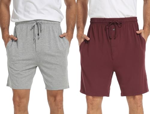 goodmansam 2er Pack Herren Kurz Schlafanzughose Leichte Pyjamahose Schlafshorts Weich Sommer Nachtwäsche Shorts, Licht Grau/Rot, XXL goodmansam 2er Pack Herren Kurz Schlafanzughose Leichte Pyjamahose Schlafshorts Weich Sommer Nachtwäsche Shorts, Licht Grau/Rot, XXL von goodmansam