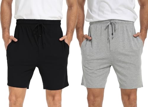 goodmansam 2er Pack Herren Kurz Schlafanzughose Leichte Pyjamahose Schlafshorts Weich Sommer Nachtwäsche Shorts, Schwarz/Licht Grau, XXL goodmansam 2er Pack Herren Kurz Schlafanzughose Leichte Pyjamahose Schlafshorts Weich Sommer Nachtwäsche Shorts, Schwarz/Licht Grau, XXL von goodmansam