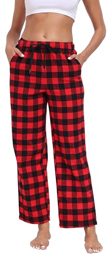 goodmansam Damen Lang Karierte Pyjamahose 100% Baumwolle Schlafanzughose Weich Nachtwäsche Hose Leichte Freizeithose Loungehose mit Taschen und Kordelzug, Schwarz Rot, L goodmansam Damen Lang Karierte Pyjamahose 100% Baumwolle Schlafanzughose Weich Nachtwäsche Hose Leichte Freizeithose Loungehose mit Taschen und Kordelzug, Schwarz Rot, L von goodmansam