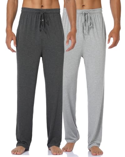 goodmansam Herren Lange Schlafanzughose Weich Pyjamahose Freizeithose Leichte Pyjamaunterteil Yogahose mit elastischem Bund und geradem Schnitt, Dunkel Grau/Licht Grau, XL von goodmansam