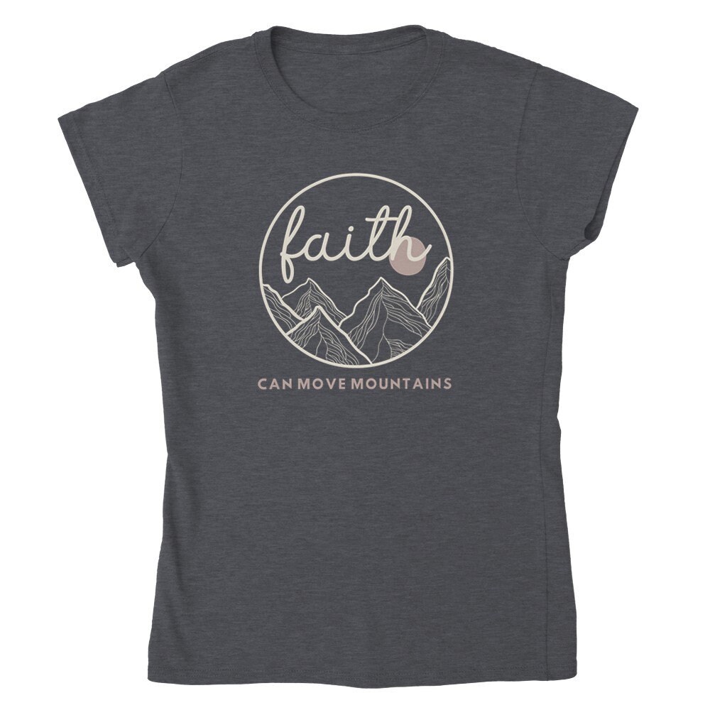 Womens Crewneck T-Shirt "Faith Can Move Mountains" Grey, Grau von goodversestudio