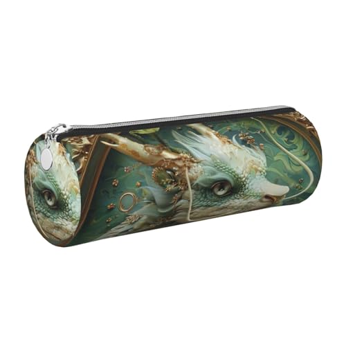 Federmäppchen aus Leder, Motiv: grüner Drachen, schmal, ästhetisch, mit tragbarem Metallring, silber, Einheitsgröße, Kartenhalter Federmäppchen aus Leder, Motiv: grüner Drachen, schmal, ästhetisch, mit tragbarem Metallring, silber, Einheitsgröße, Kartenhalter von gopoo