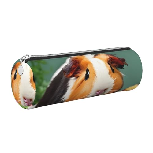 Federmäppchen aus Leder mit Blumenmotiv und Meerschweinchen-Motiv, schlanke ästhetische Ledertasche, Schreibwaren-Organizer-Tasche mit tragbarem Metallring, silber, Einheitsgröße, Kartenhalter von gopoo