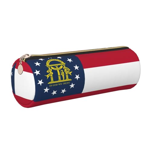 Federmäppchen aus Leder mit Georgia-Flagge, schlankes ästhetisches Lederetui, Schreibwaren-Organizer-Tasche mit tragbarem Metallring, gold, Einheitsgröße, Kartenhalter von gopoo
