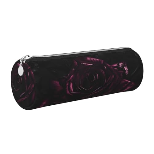 Federmäppchen aus Leder mit Gothic-Rose, schlanke ästhetische Ledertasche, Schreibwaren-Organizer-Tasche mit tragbarem Metallring, silber, Einheitsgröße, Kartenhalter von gopoo